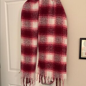 Loft pink, white, burgundy Plaid scarf.